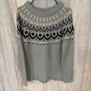 J Crew Woman’s Fair Isle Wool Blend Crewneck Sweater Gray/Black Size S